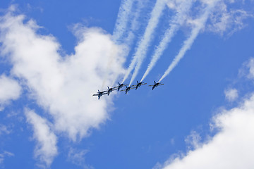 Image showing Blue Angels Fly in Tight Formation