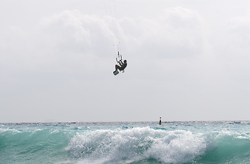 Image showing Flying kite surfer