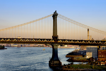 Image showing Manhattan bridge at sunset