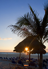 Image showing Sraw umbrella at sandy beach