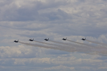 Image showing Blue Angels Fly in Tight Formation