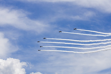 Image showing Several planes performing in an air show at Jones Beach