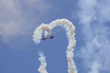 Image showing Several planes performing in an air show at Jones Beach