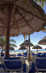 Image showing Umbrellas and chairs on Caribbean beach