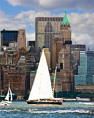 Image showing Boat with white sails on Hudson river 