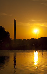 Image showing Silhuet of Washington monument at sunset