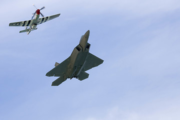 Image showing Several planes performing in an air show at Jones Beach