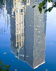 Image showing City in reflection. Center Park NY . Beautiful park in beautiful