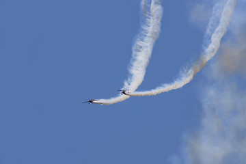 Image showing Several planes performing in an air show at Jones Beach