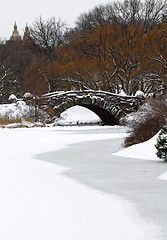 Image showing Central Park in winter. Gapstow Bridge.