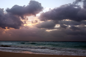 Image showing Caribbean sea shore at sunrise 