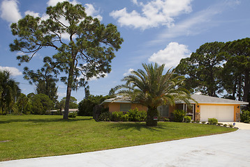 Image showing Luxury family house with landscaping on the front and blue sky o