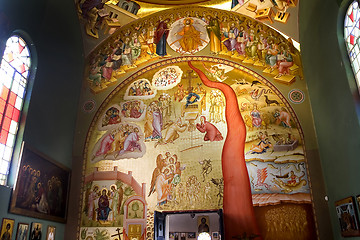 Image showing Ceiling  fresco. The dome is decorated by icons of apostles. 