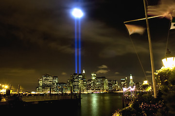 Image showing 9/11 WTC Memorial Light Tribute at Manhattan downtown