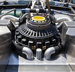 Image showing Car engine under the open hood 