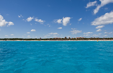 Image showing View of a resort  coastline from a boat