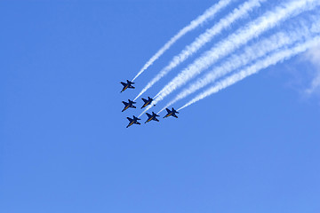 Image showing Blue Angels Fly in Tight Formation