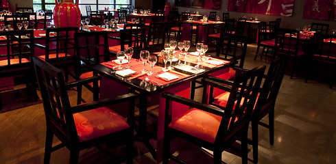 Image showing Restoraunt table set awaiting guests