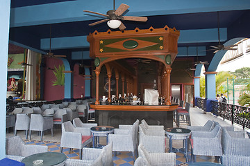 Image showing Open resort restaurant with a bar stand