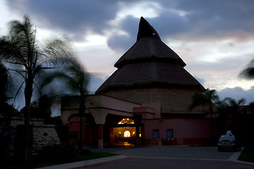 Image showing Tropical house with straw roof