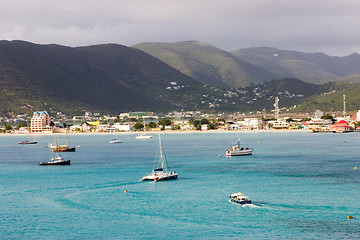 Image showing Caribbean. Floating boats