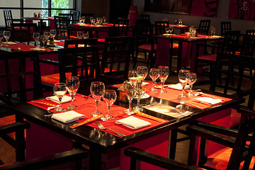 Image showing Restoraunt table set awaiting guests