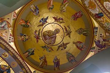 Image showing Ceiling  fresco. The dome is decorated by icons of apostles. Gre