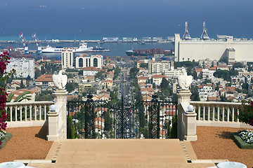 Image showing Magnificent park near to center Bahai of religion.