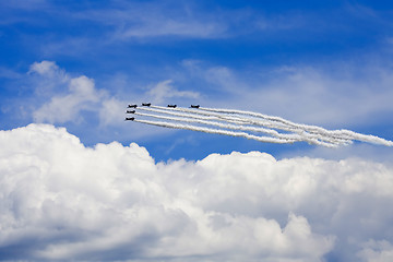 Image showing Several planes performing in an air show at Jones Beach