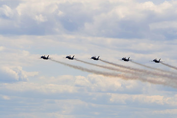 Image showing Several planes performing in an air show at Jones Beach