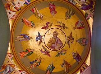 Image showing Ceiling  fresco. The dome is decorated by icons of apostles. Gre