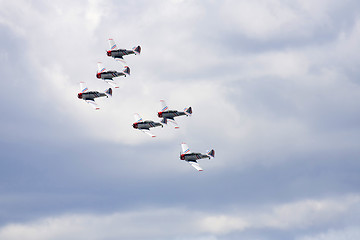 Image showing Several planes performing in an air show at Jones Beach