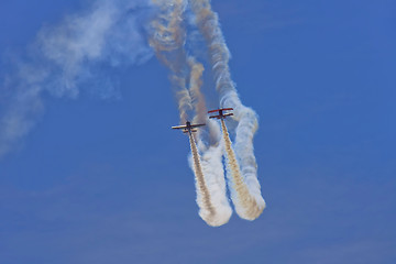 Image showing Two planes performing in an air show