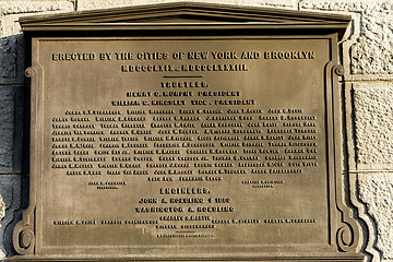 Image showing Memorial plaque at Brooklyn Bridge, New York, USA.