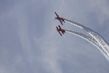 Image showing Two planes performing in an air show
