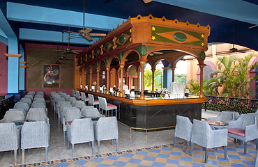 Image showing Open resort restaurant with a bar stand