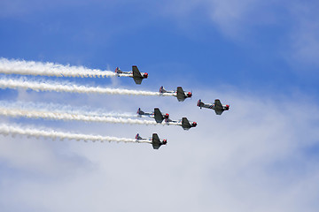 Image showing Several planes performing in an air show at Jones Beach