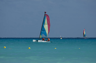Image showing Yachts floating in caribbean sea