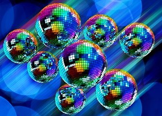 Image showing Colorful funky background with mirror disco balls