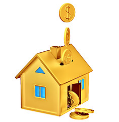 Image showing dollar coins falling down to the money box