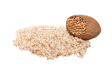 Image showing Grated nutmeg and whole nutmeg with grated face