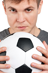 Image showing Man with classic soccer ball