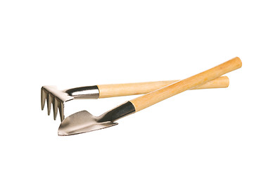 Image showing Garden rake and spade