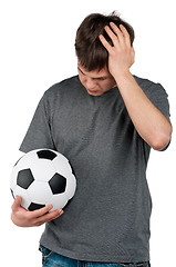 Image showing Man with classic soccer ball