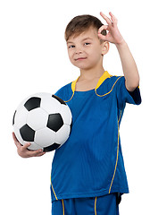 Image showing Boy in ukrainian national soccer uniform