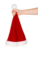 Image showing Hand with Santa Claus hat