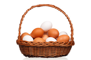 Image showing Eggs in wicker basket