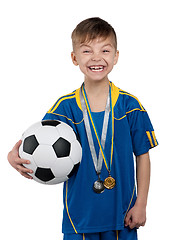 Image showing Boy in ukrainian national soccer uniform