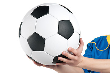 Image showing Boy in ukrainian national soccer uniform