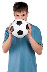 Image showing Man with classic soccer ball